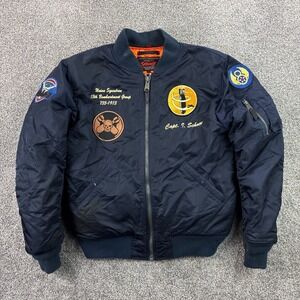 Schott MA-1 Bomber Jacket Mens Medium Navy Blue 13th Bombardment Group B-17